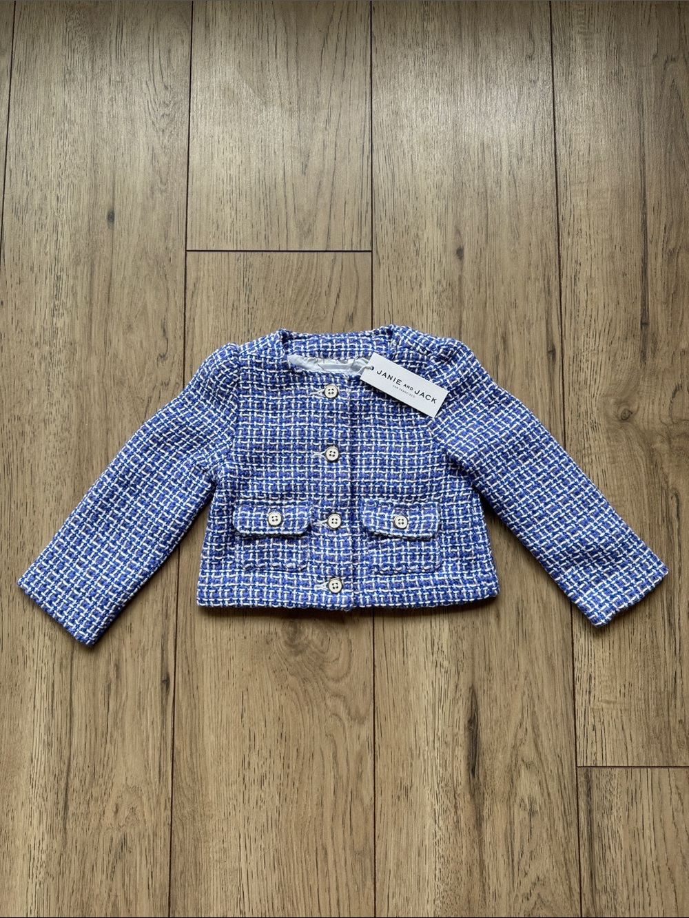 Janie and Jack Girl Anchor Blue Twead Jacket 2T Long Sleeve Buttons Pockets NWT